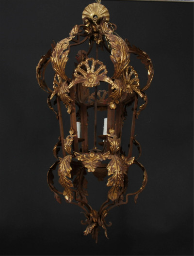 Rococo Style Gold Painted Iron Lantern