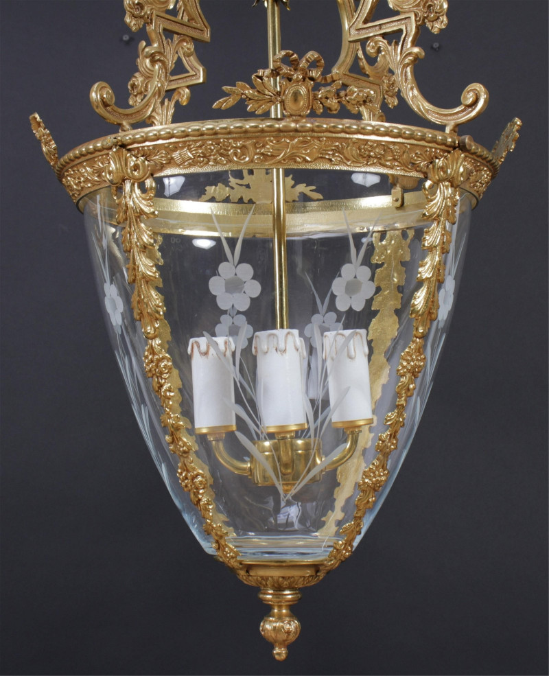 Set of 3 Louis XVI Style Etched Glass Lanterns
