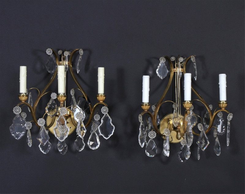 Pair of Classical Style Brass & Cut Glass Sconces