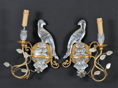 Image for Lot Pair of Bagues Style Gilt Metal Parrot Sconces