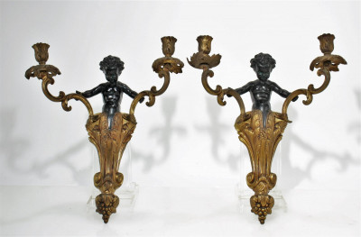 Image for Lot Louis XV Style Cherub Gilded Sconces