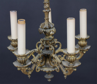 Pair of Louis XVI Style Ormolu 5-Light Chandeliers