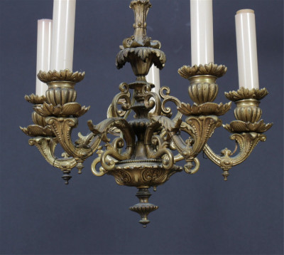 Pair of Louis XVI Style Ormolu 5-Light Chandeliers