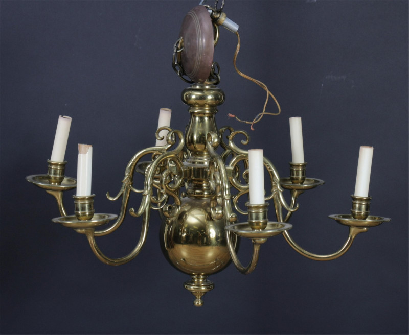Continental Baroque Style Brass 6-Light Chandelier