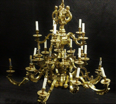 Image for Lot Large Regency Style Brass 25-Light Chandelier
