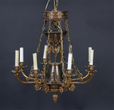 Image for Lot Empire Style Patinated Brass 8-Light Chandelier