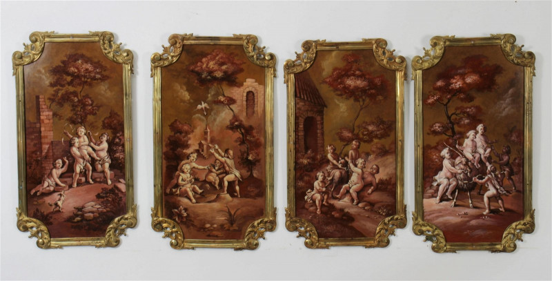 Four French 18th C Style Boiserie Panels