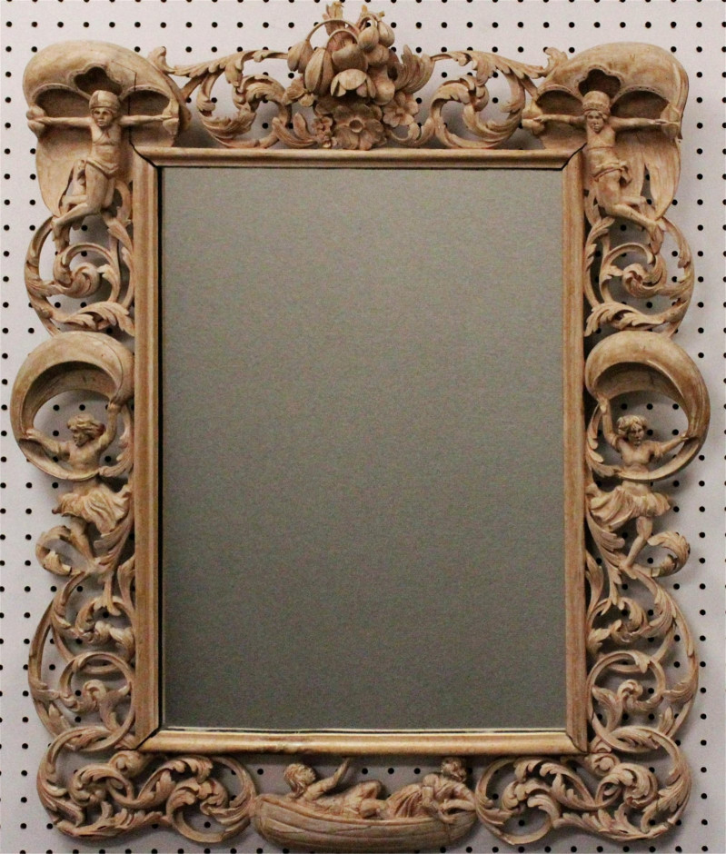 Rococo Style Figural Carved Cherry Mirror