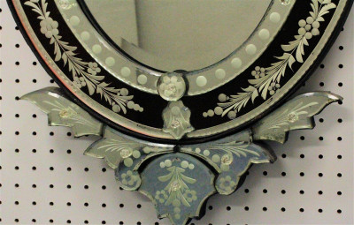Venetian Etched Ruby Glass Mirror