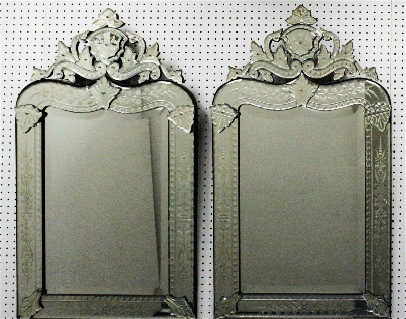 Pair of Venetian Etched Glass Mirrors