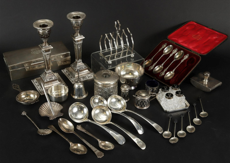 Group of English Sterling Silver Tableware, 20th C