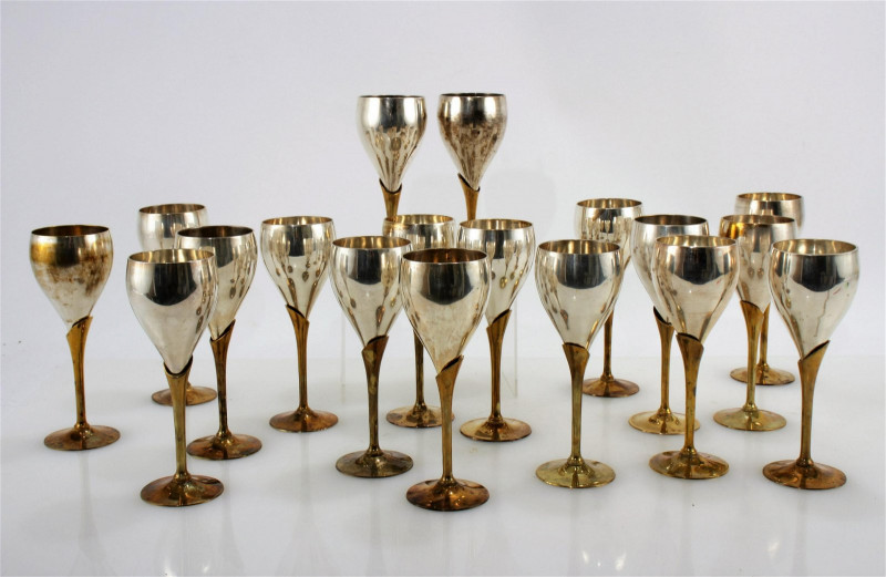Set of 18 Mid Century Two Tone Wine Goblets