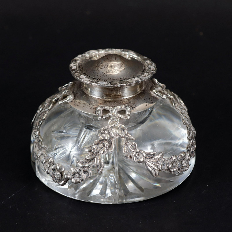William Comyns Sterling Overlay Inkwell, 1907
