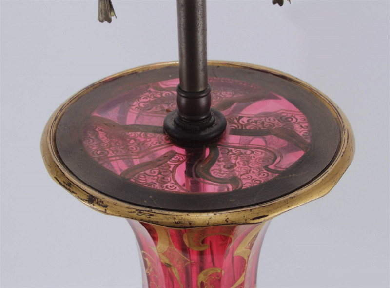 Art Nouveau Gilded Ruby Glass Urn as Lamp