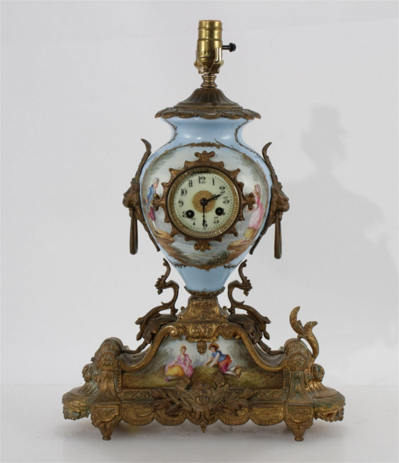 Sevres Style Porcelain Mantle Clock as Lamp