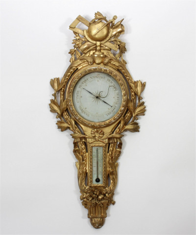 Image for Lot 19th C French Gilt Barometer, Parle Sr Carcany