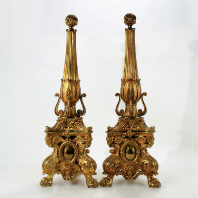 Image for Lot Pair of Baroque Style Cast Brass Columns