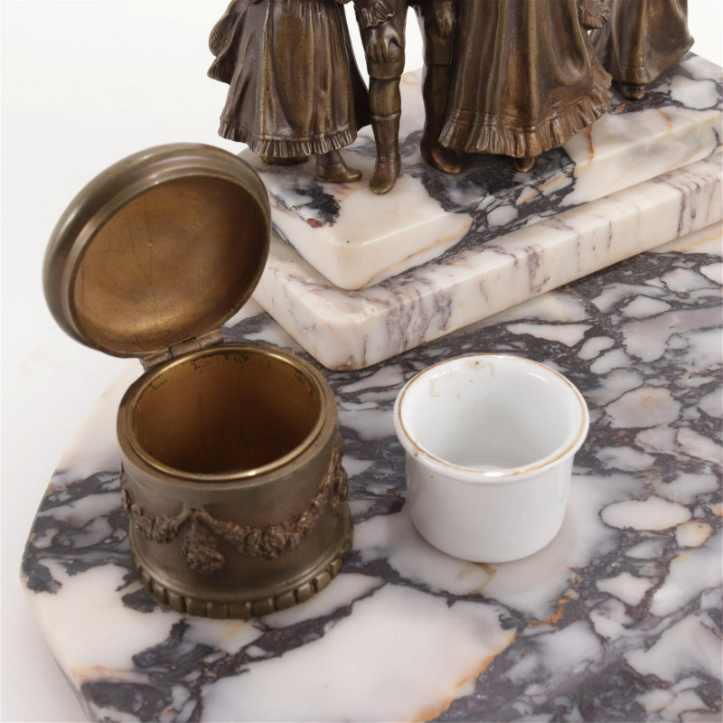 Louis XVI Style Marble & Bronze Figural Inkwell