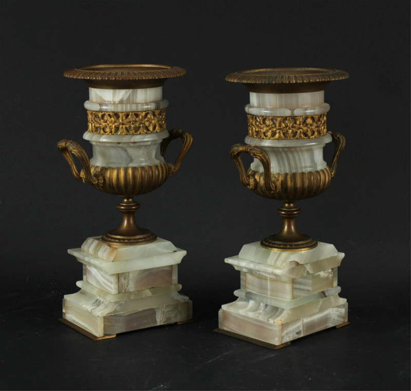 Pair of Classical Style Ormolu & Onyx Urns