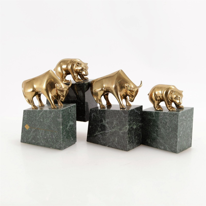 Two Pairs of Brass & Marble Bookends