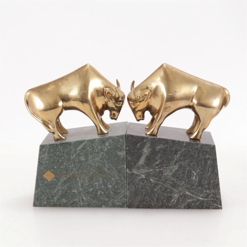 Two Pairs of Brass & Marble Bookends