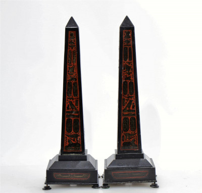 Image for Lot Pair of Grand Tour Egyptian Painted Slate Obelisks