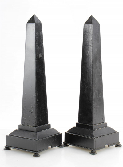 Pair of Grand Tour Egyptian Painted Slate Obelisks