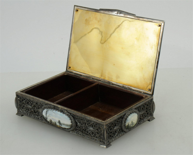 Sterling Silver & Porcelain Dresser Box