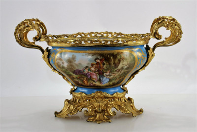 Image for Lot Sevres Style Gilt Brass Turquoise Center Piece