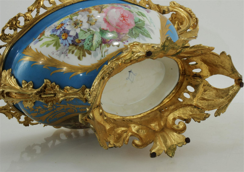 Sevres Style Gilt Brass Turquoise Center Piece