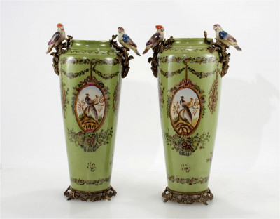 Image for Lot Pair of Chinese Style Green Vases