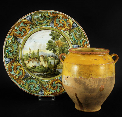 Image for Lot Italian Renaissance Style Faience Platter & Vase