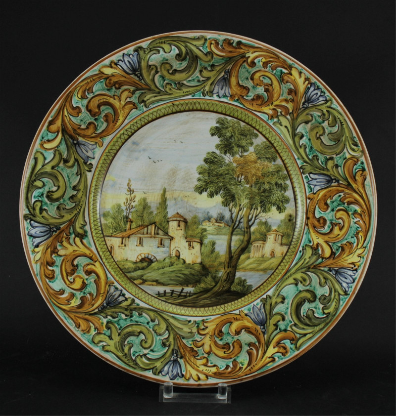 Italian Renaissance Style Faience Platter & Vase