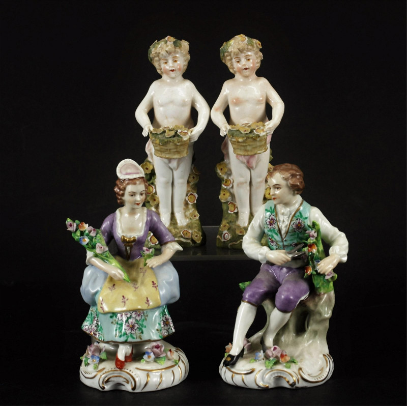 Pair of Sitzendorf Porcelain Figurines & Others