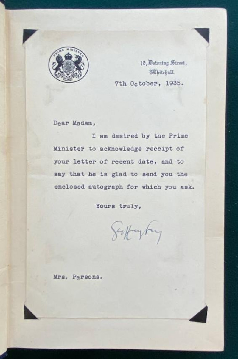 S. Baldwin signature as Prime Minister Oct. 1935