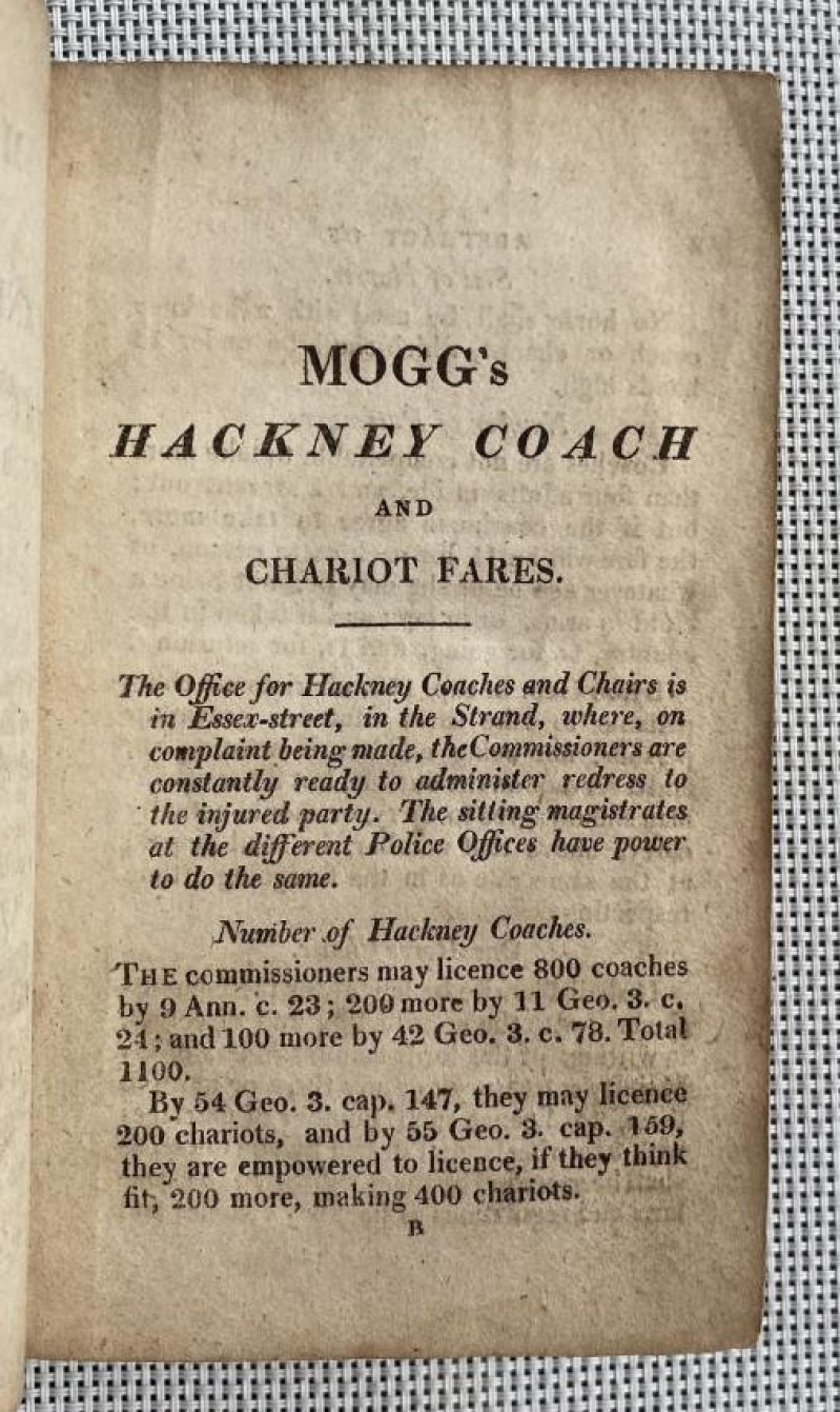 Mogg?s New Hackney Coach Fares c. 1810