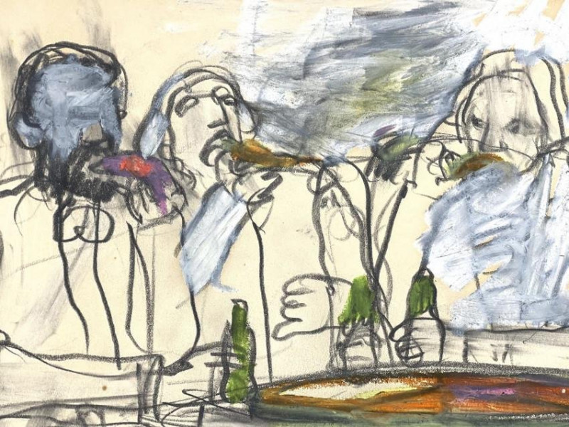 [POP ART]. PIZZA EATERS #2. 1963 Watercolor