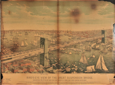 19th C. Birds Eye View of Great East River Bridge