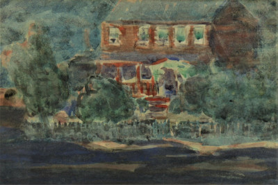 George Luks - House Along The Water - W/C