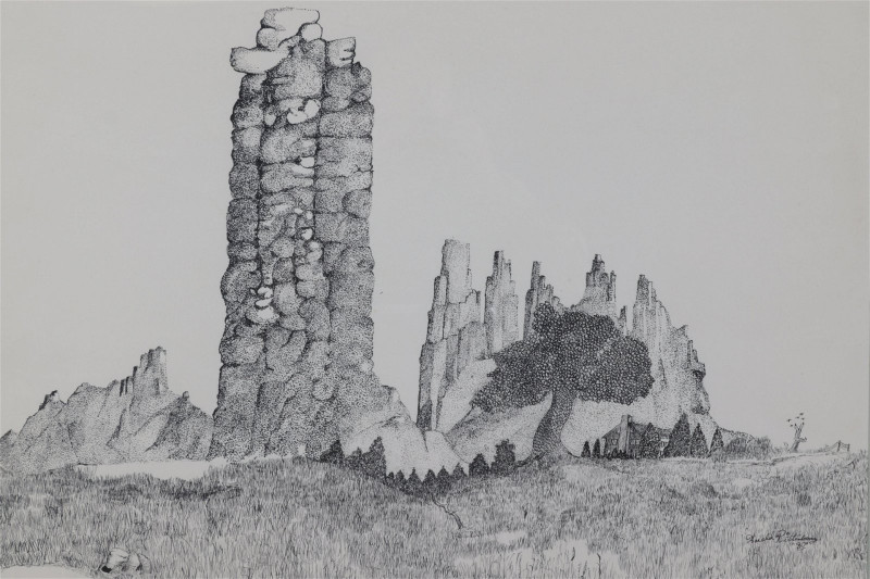 Harold Rittenbury - 2 Landscapes - ink on paper