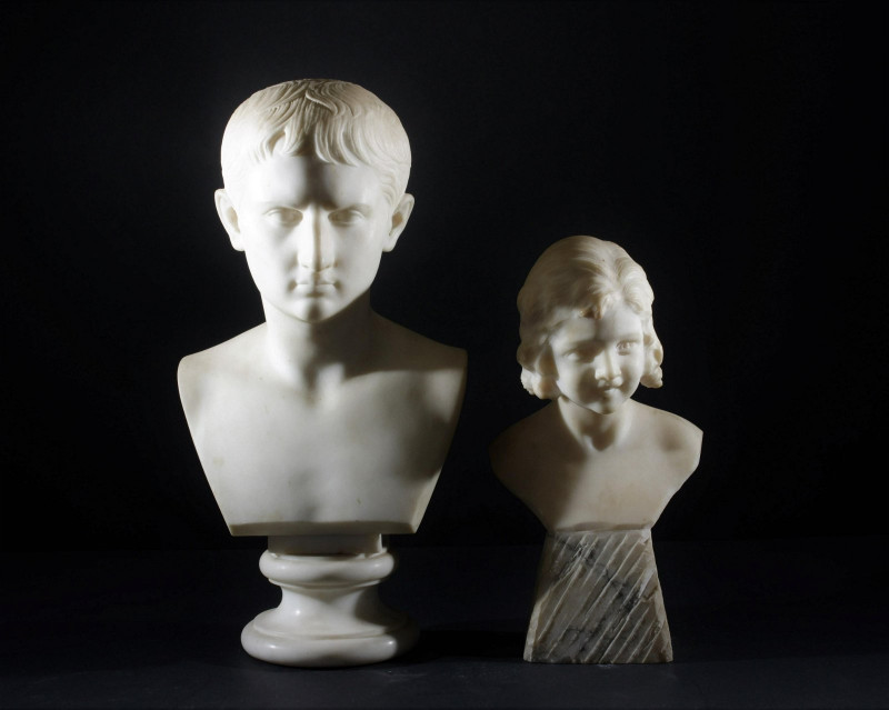 19th C. Marble & Alabaster Busts - Boy & Girl