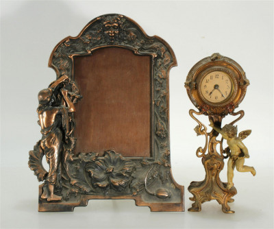 Copper Art Nouveau Frame & Metal Clock