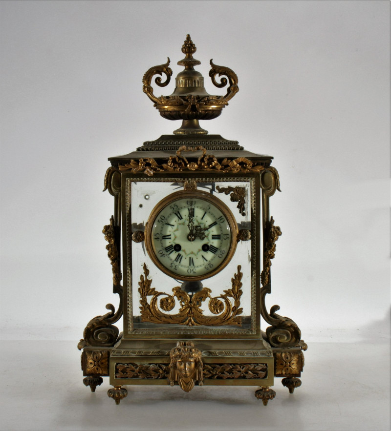French Bronze Mantle Clock, late 19th C.