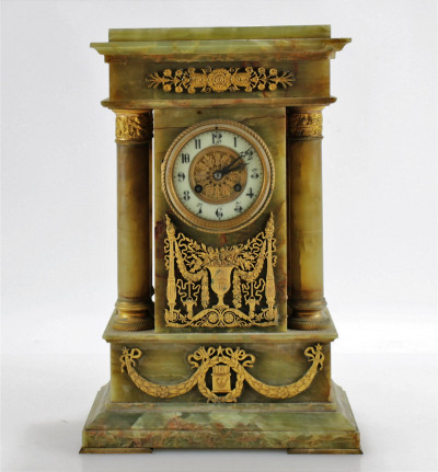 Tiffany Ormolu Mounted Green Onyx Mantle Clock
