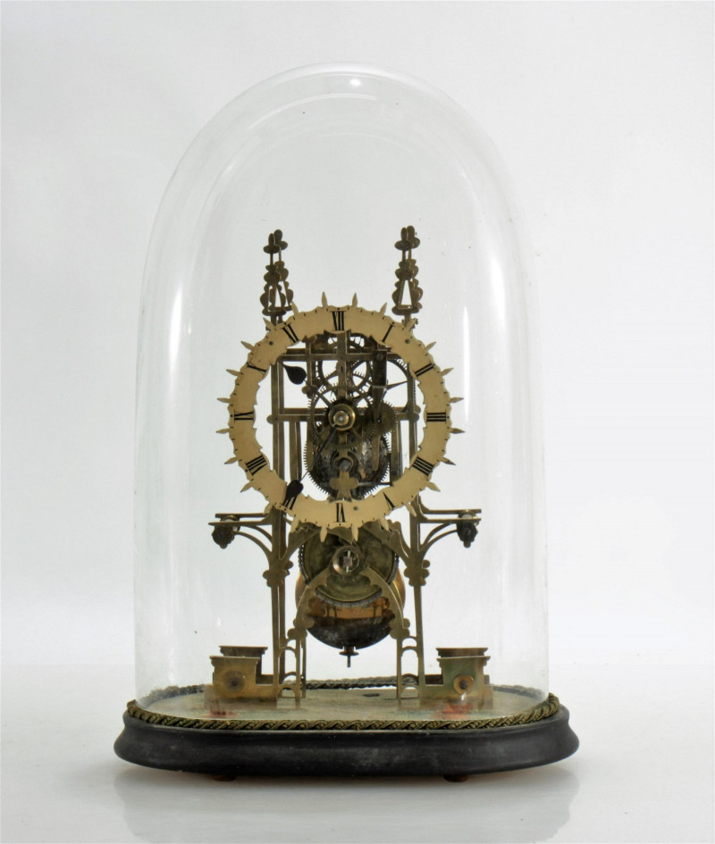 English Gothic Style Brass Skeleton Clock