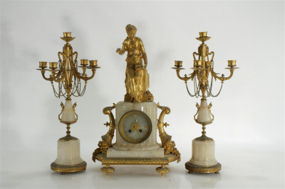 19th C. Brass & Marble Garniture Set