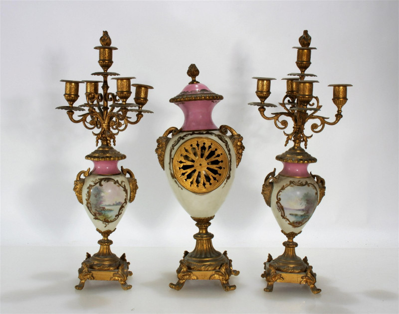 French Ormolu and Porcelain Garniture Set, 19th C