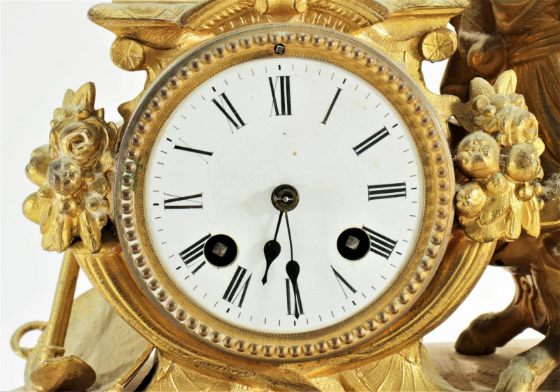 Gilt-Metal & Onyx Figural Clock, 19th C.