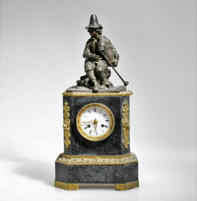French Figural Mantel Clock, 19th C., Douillon