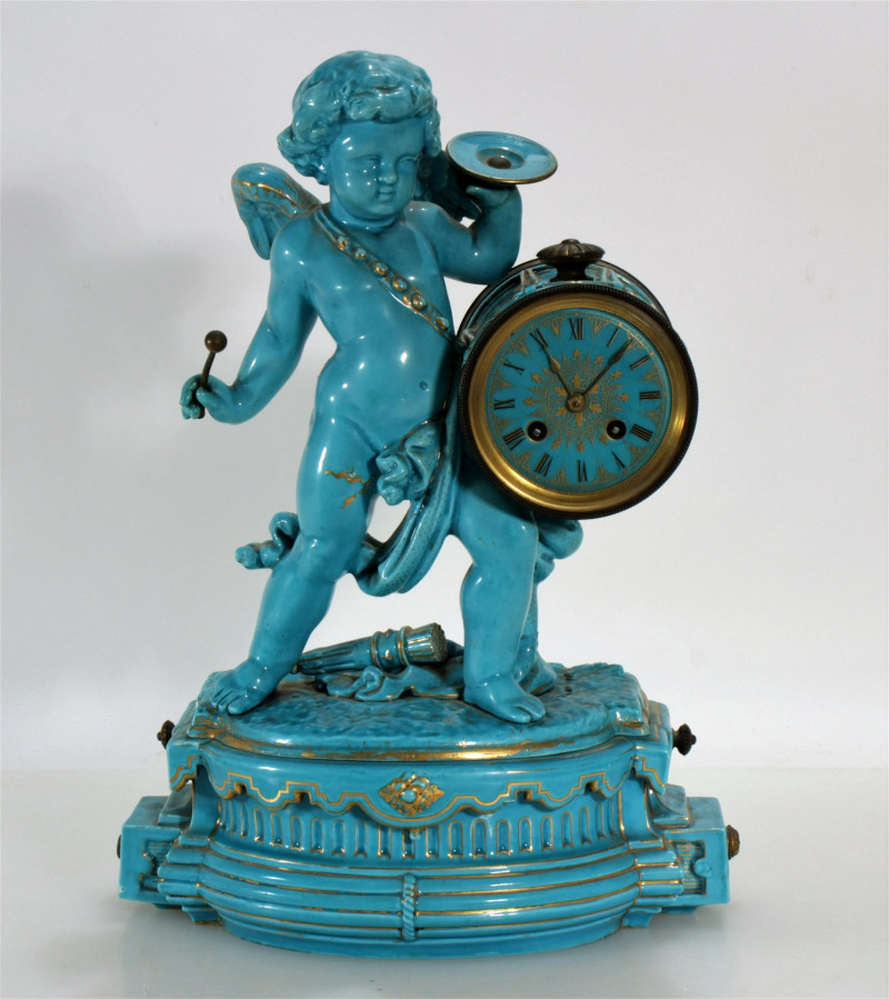 Japy Freres Ceramic Putto Clock, 19th C.